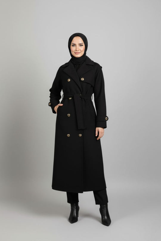 Midnight Grace Long Modest Trench Coat | Black