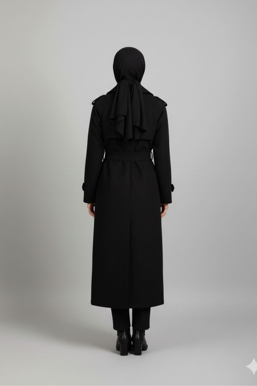 Midnight Grace Long Modest Trench Coat | Black