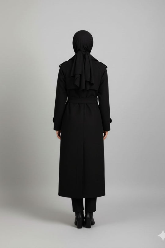 Midnight Grace Long Modest Trench Coat | Black