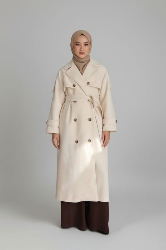 Midnight Grace Long Modest Trench Coat | Ivory