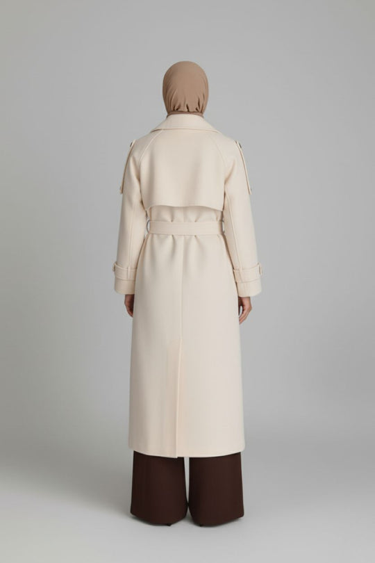 Midnight Grace Long Modest Trench Coat | Ivory
