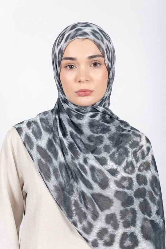 Printed Modal Hijab | Monochrome Leopard