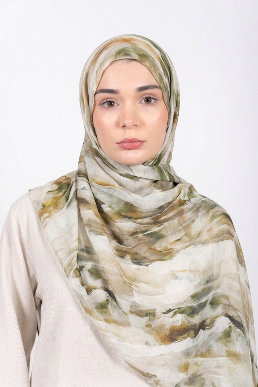 Printed Modal Hijab | Muted Green 