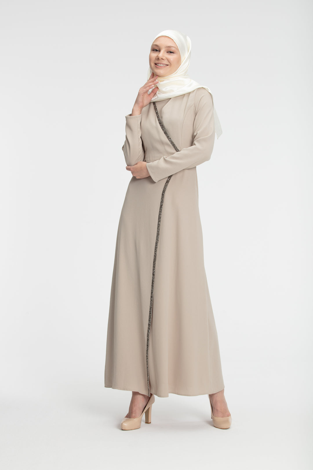 Noor Wrap Modest Dress | Champagne Beige