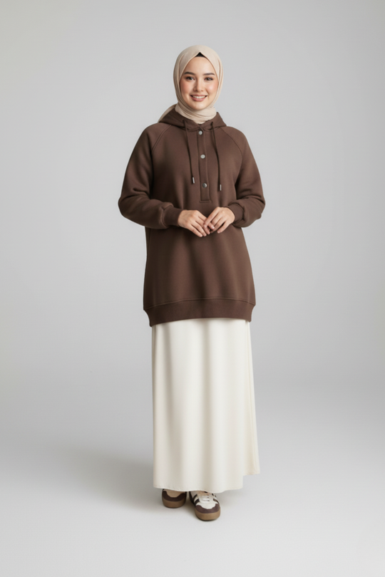 CozyCore Modest Hoodie | Chocolate Brown