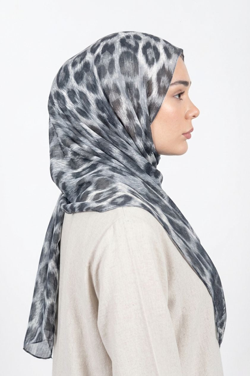 Printed Modal Hijab | Monochrome Leopard