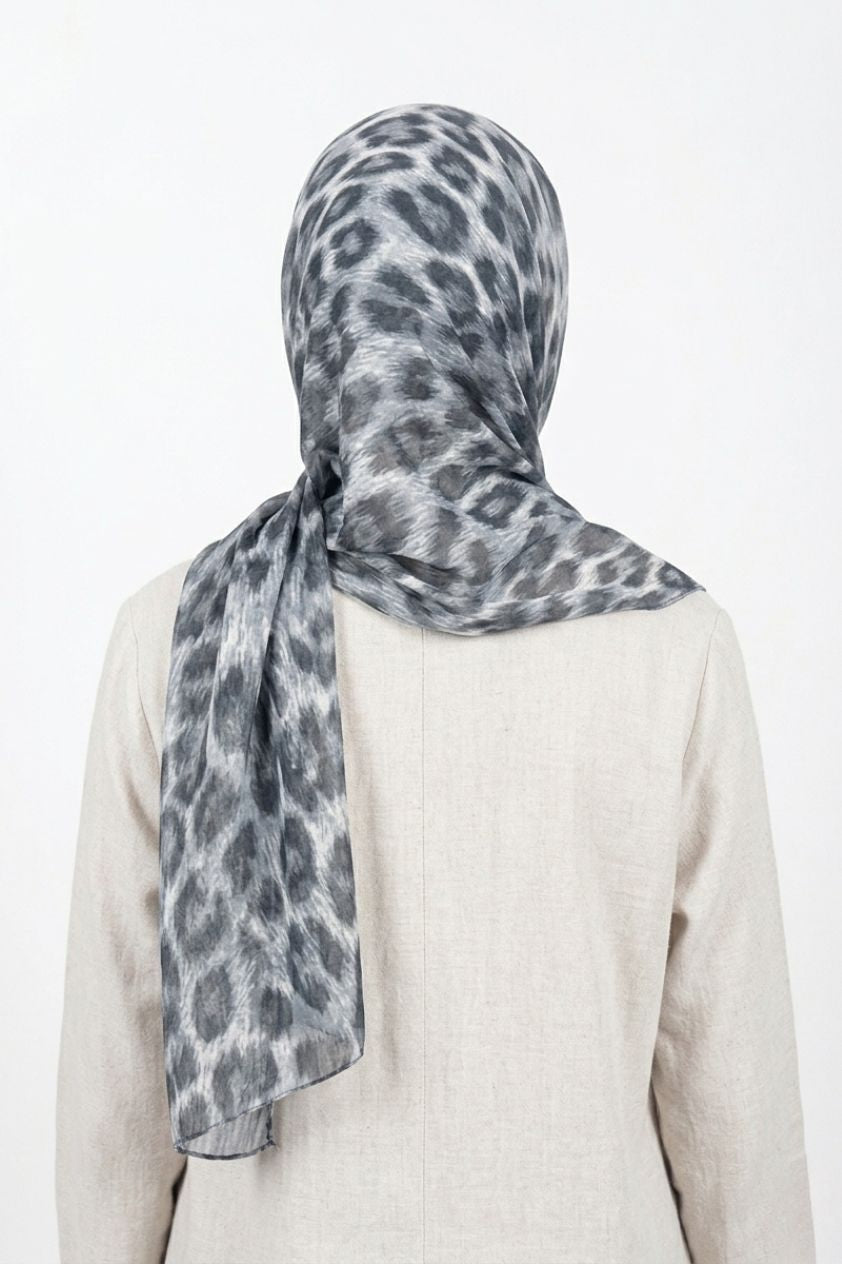 Printed Modal Hijab | Monochrome Leopard