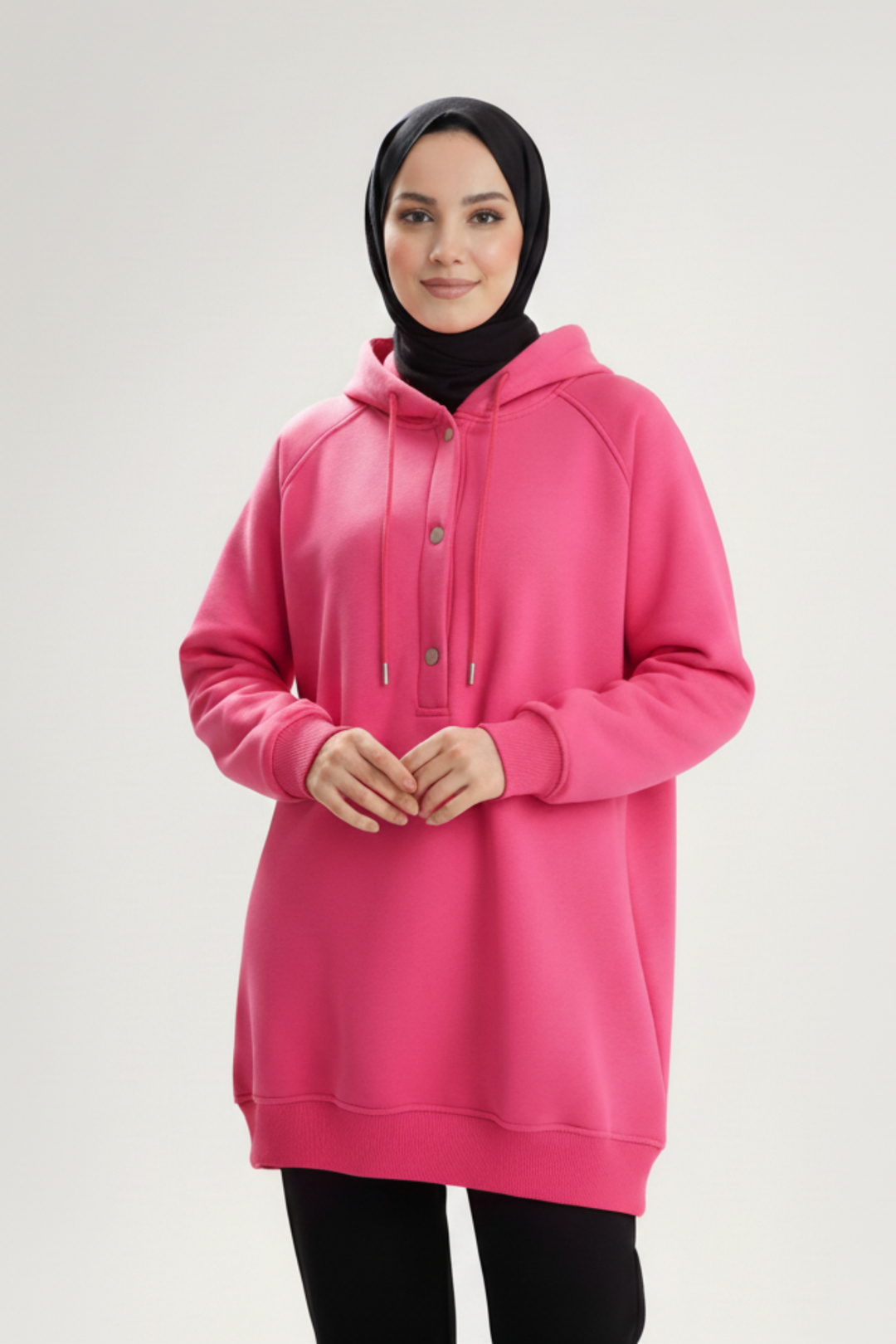CozyCore Modest Hoodie | Neon Pink