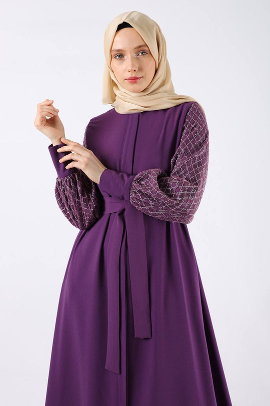 Embroidered Flow Modest Abaya | Purple