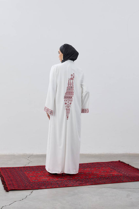 Palestine Map Modest Open Abaya | White