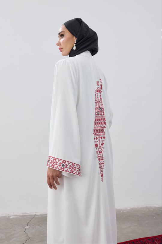 Palestine Map Modest Open Abaya | White