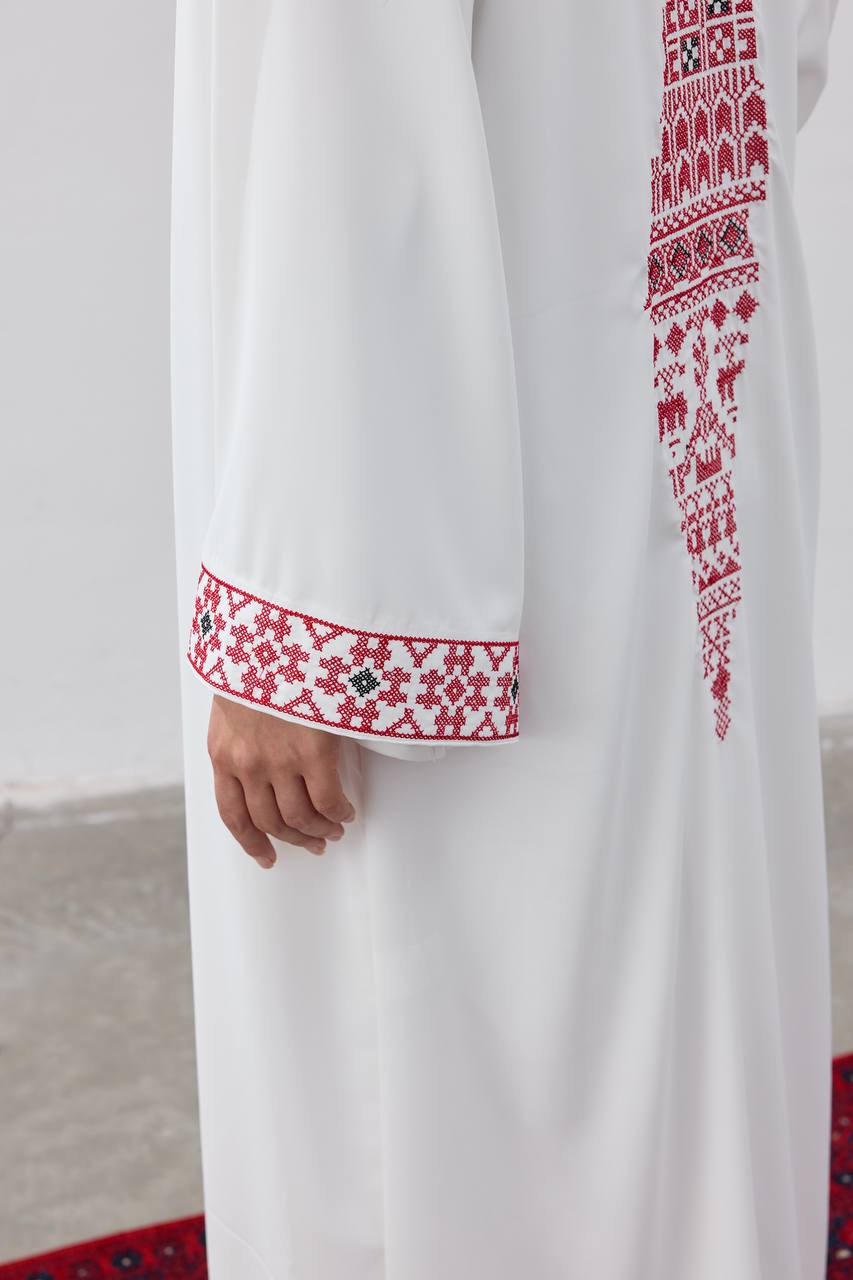 Palestine Map Modest Open Abaya | White