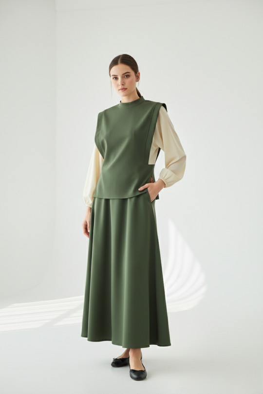 Harvest Harmony Modest Skirt Set | Green