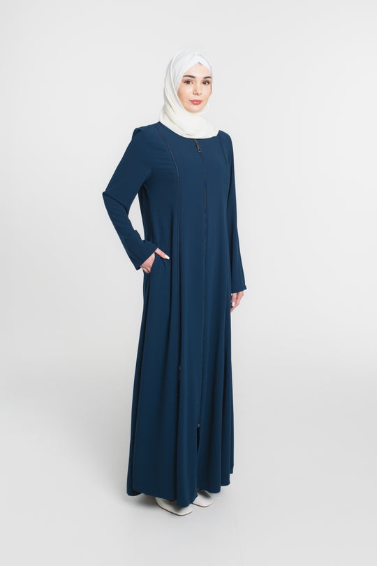 Zipper Expanded Modest Abaya | Prussian Blue