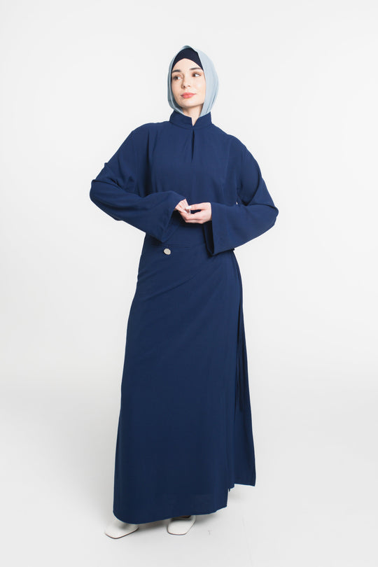 Sculpted Drape Modest Dress | Navy Blue