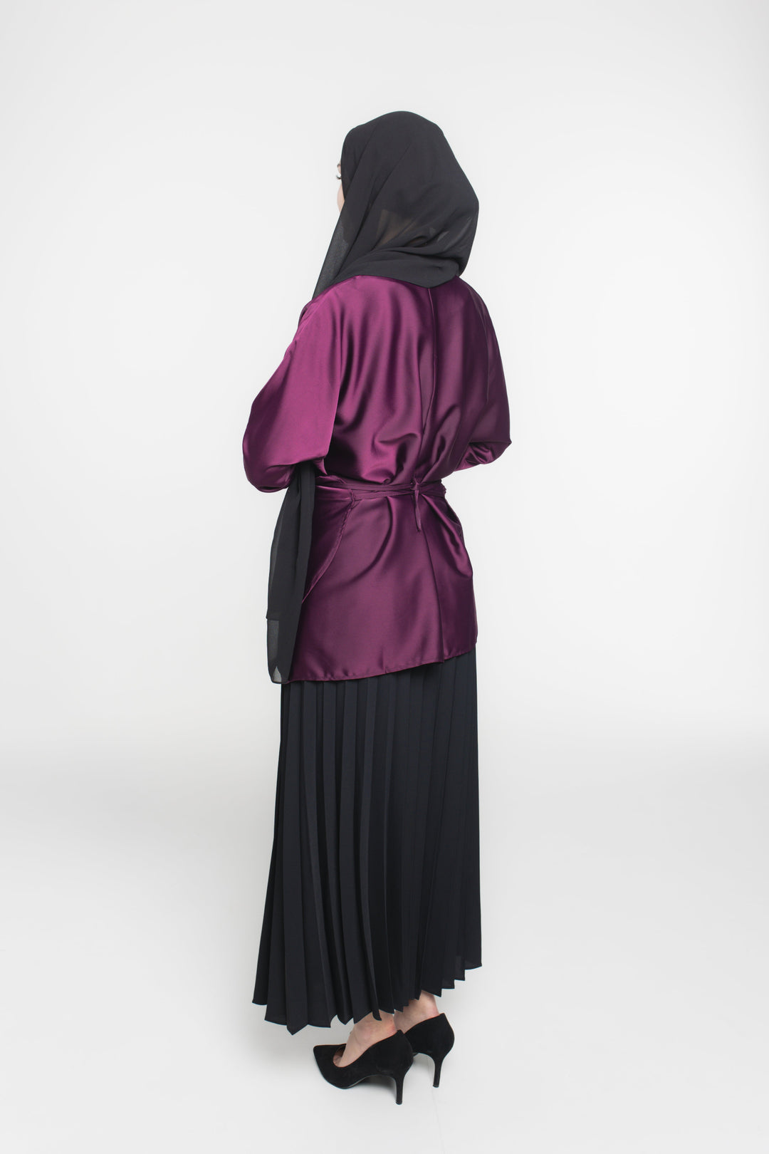 Satin Wrap Modest Top | Burgundy