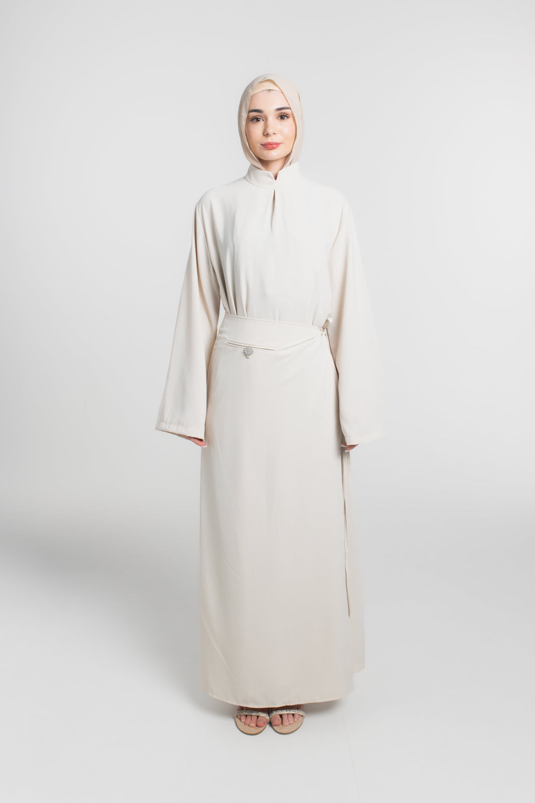 Sculpted Drape Modest Dress | Beige