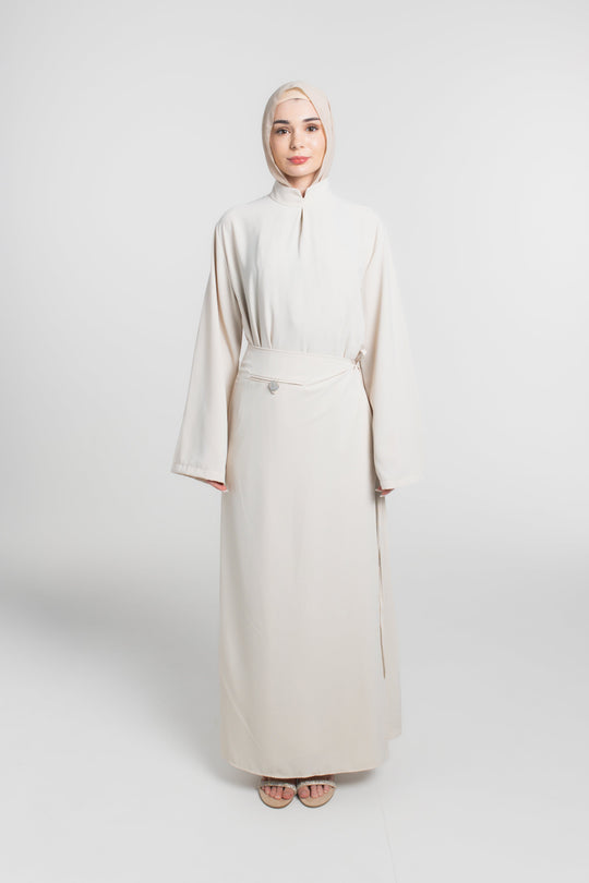 Sculpted Drape Modest Dress | Beige