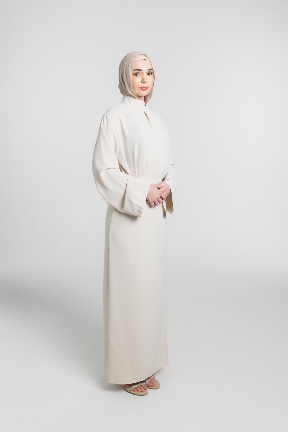Sculpted Drape Modest Dress | Beige