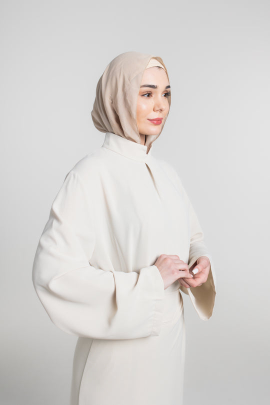Sculpted Drape Modest Dress | Beige