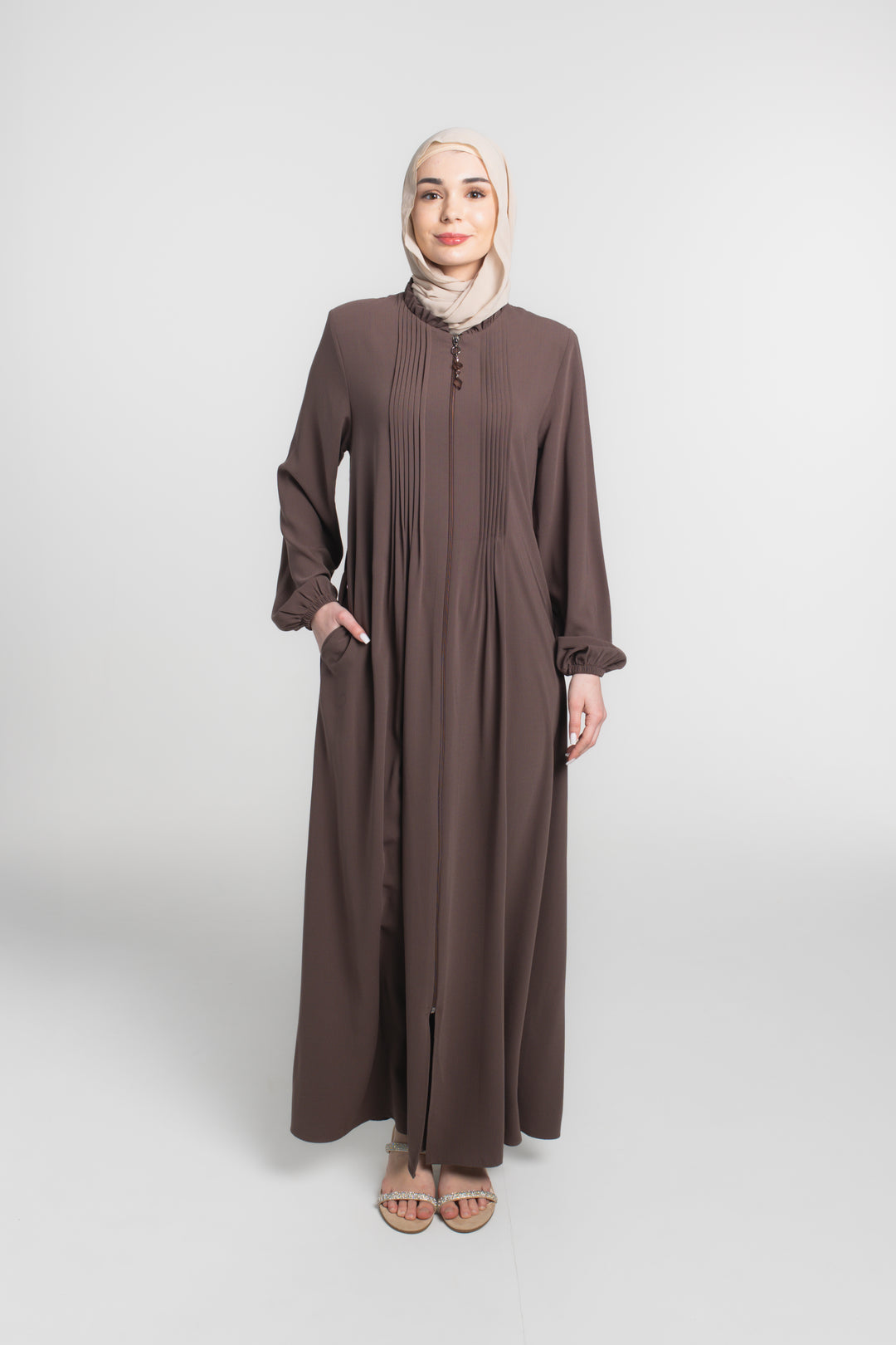 Chest Pleated Modest Abaya | Brown