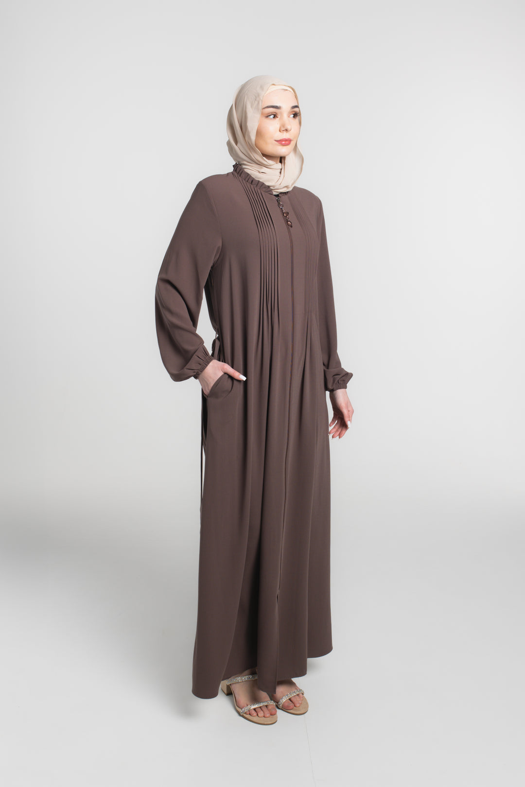 Chest Pleated Modest Abaya | Brown