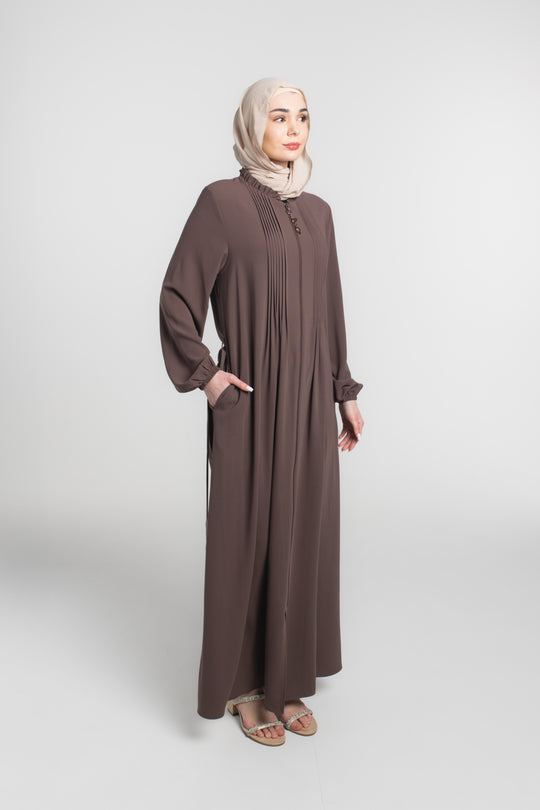 Chest Pleated Modest Abaya | Brown