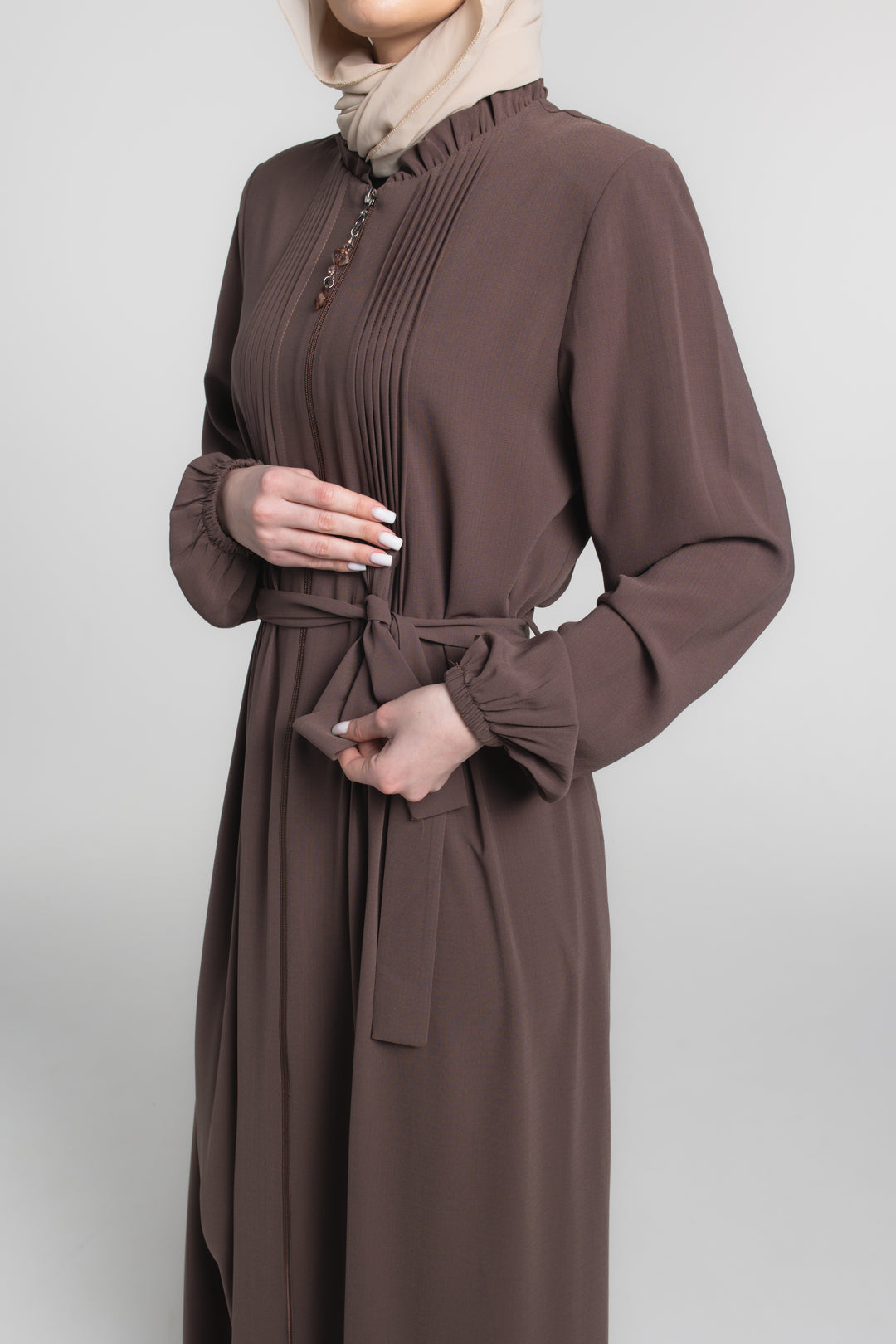 Chest Pleated Modest Abaya | Brown