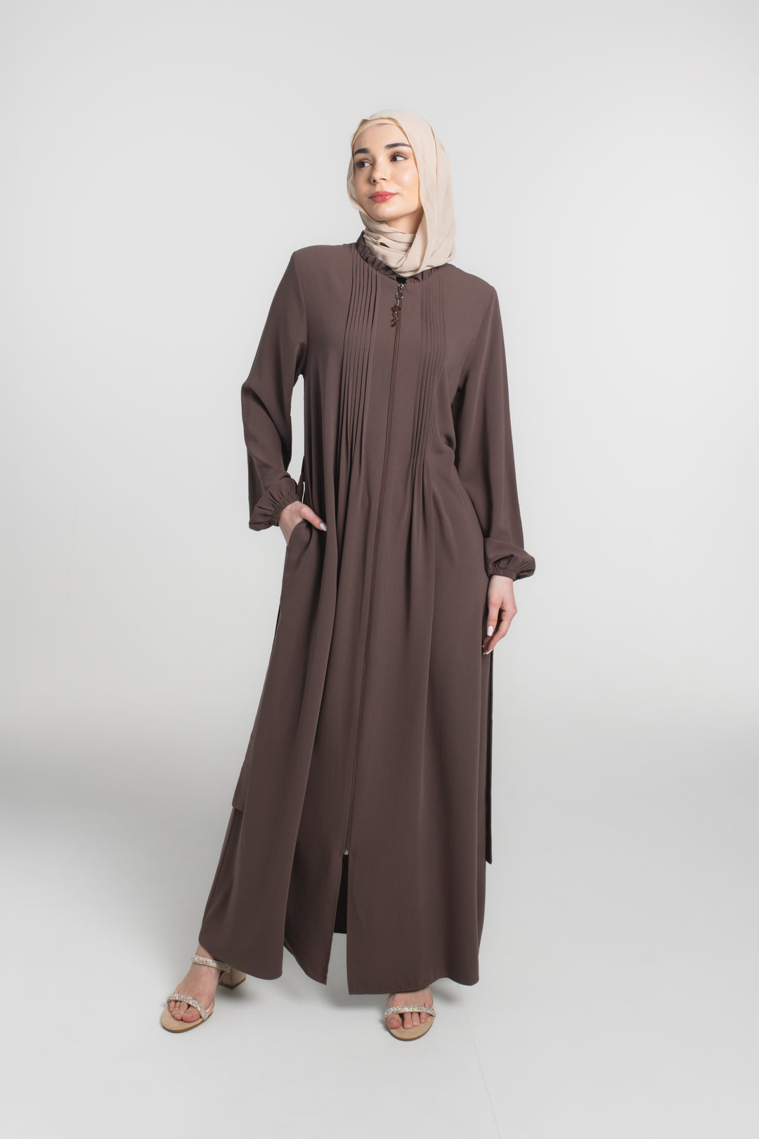 Chest Pleated Modest Abaya | Brown
