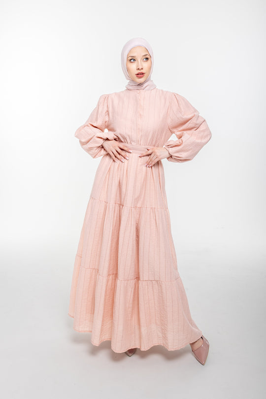 Amina Everyday Modest Tiered Dress | Blush Pink