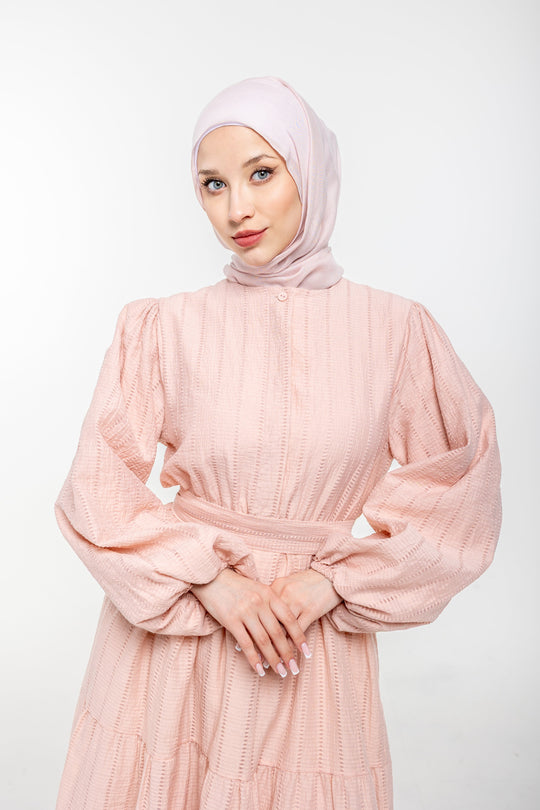 Amina Everyday Modest Tiered Dress | Blush Pink