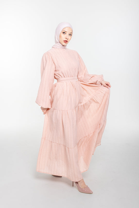 Amina Everyday Modest Tiered Dress | Blush Pink