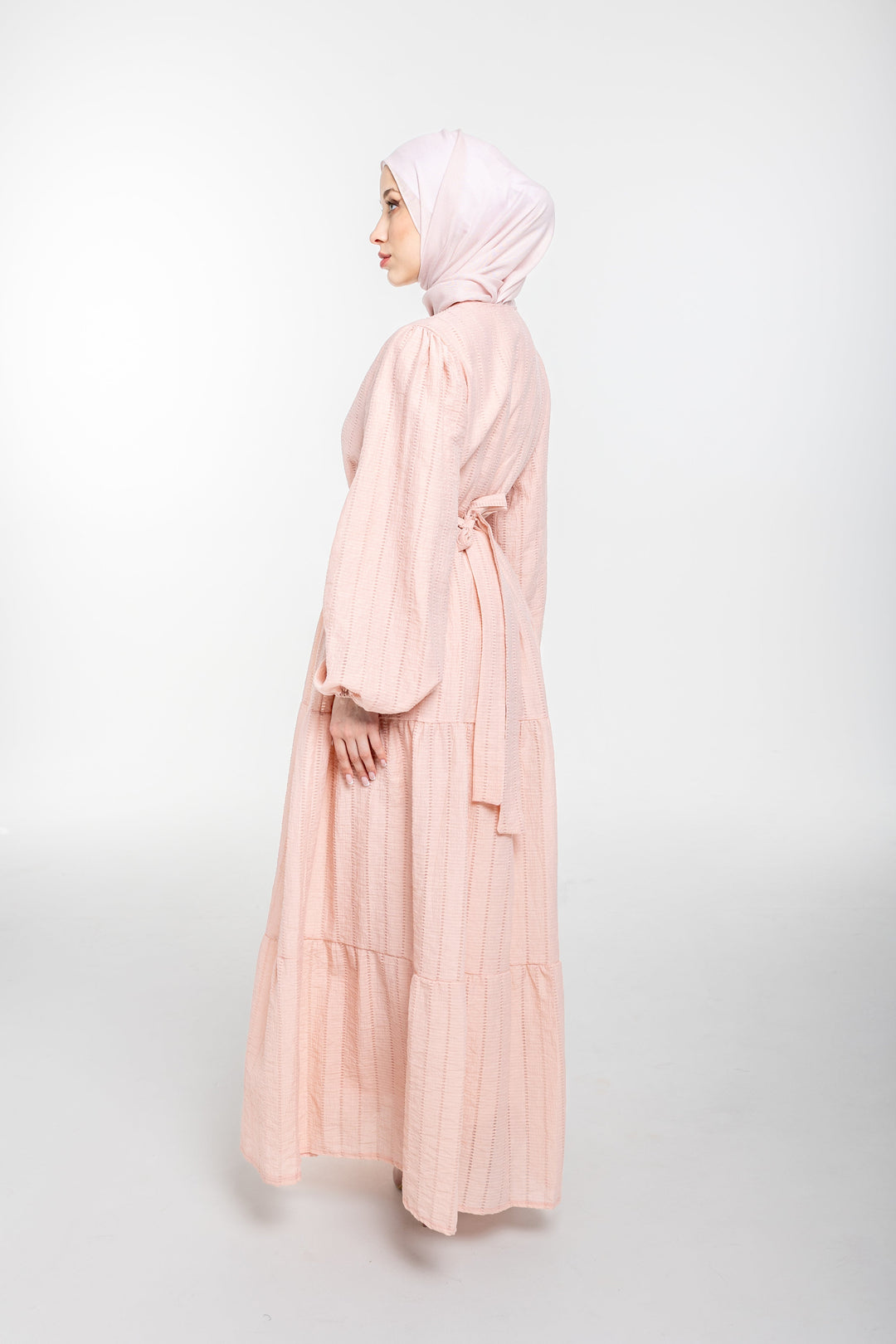 Amina Everyday Modest Tiered Dress | Blush Pink