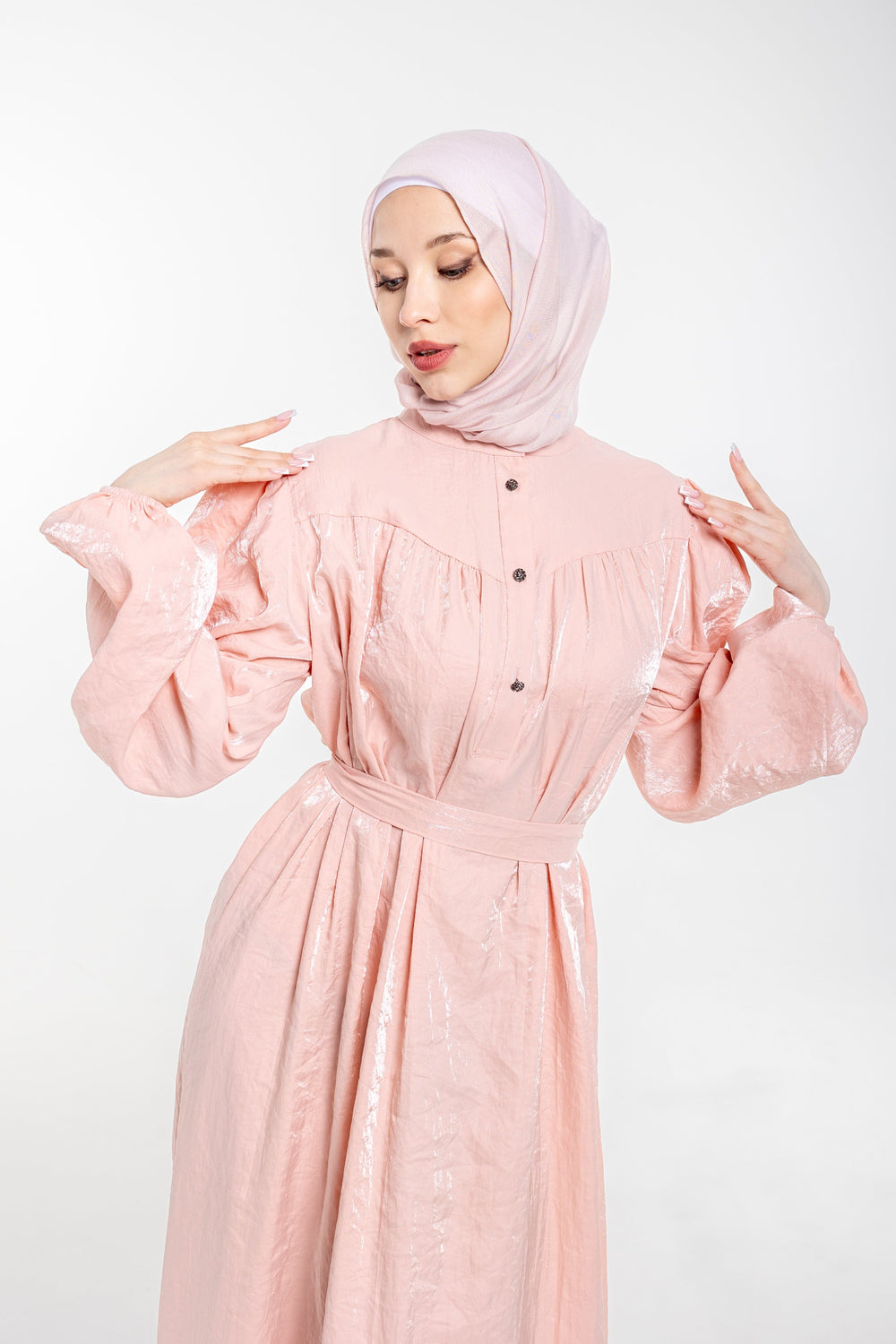 Soraya Modest Ruffle Hem Dress  | Blush Pink