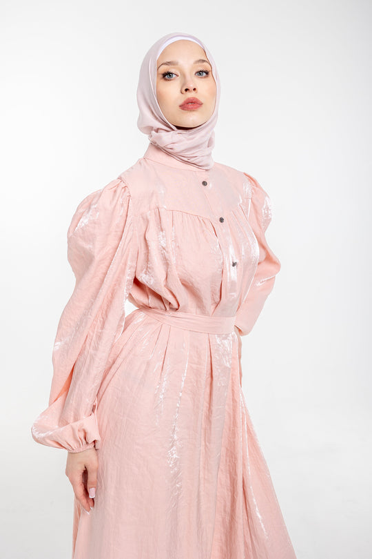 Soraya Modest Ruffle Hem Dress  | Blush Pink