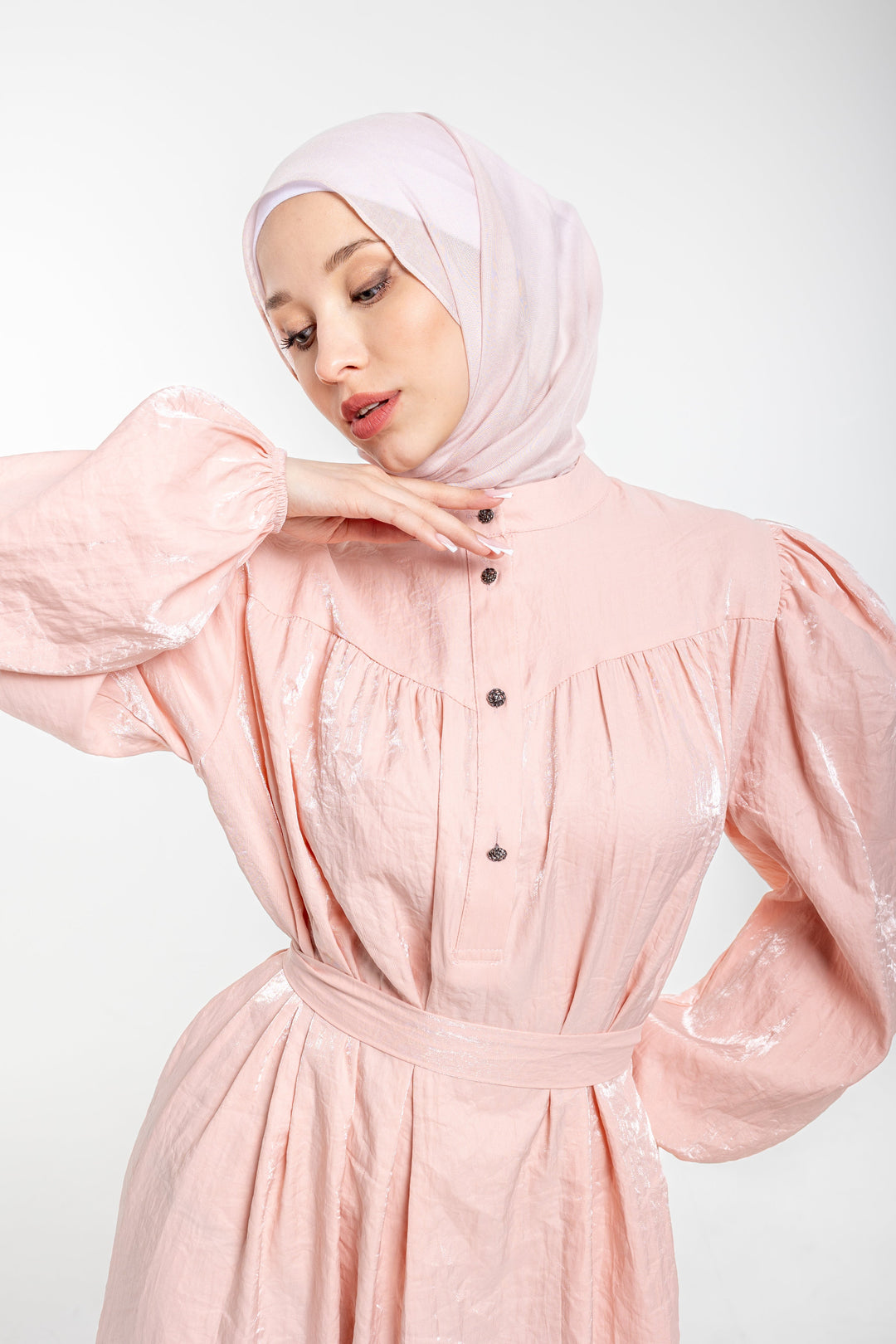 Soraya Modest Ruffle Hem Dress  | Blush Pink