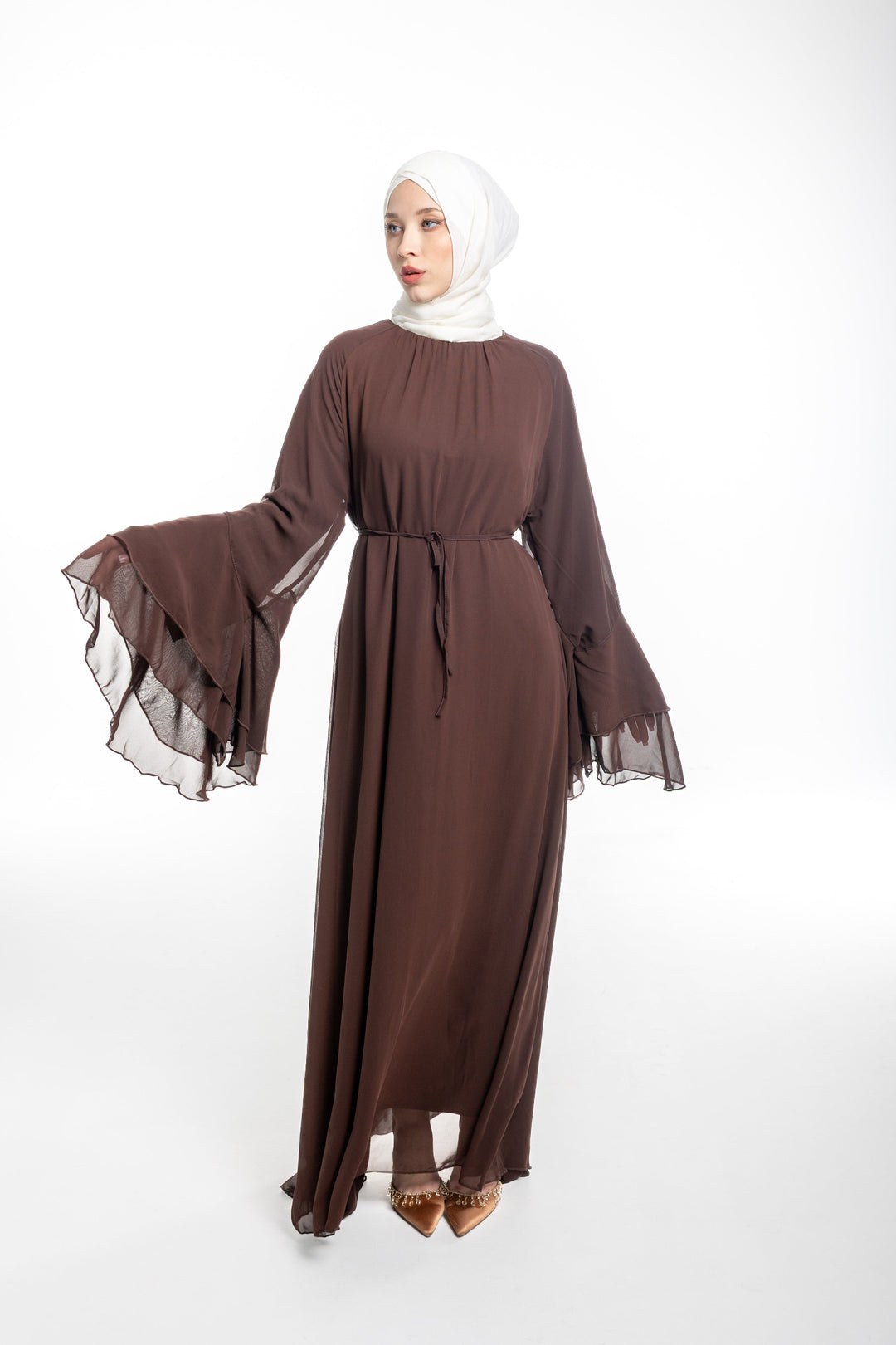 Elara Flowy Modest Occasion Dress | Brown