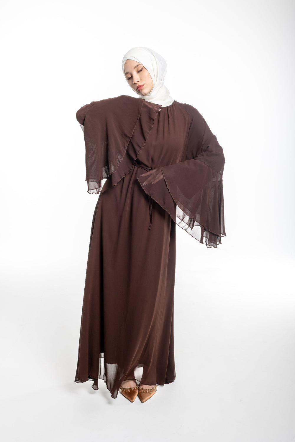 Elara Flowy Modest Occasion Dress | Brown