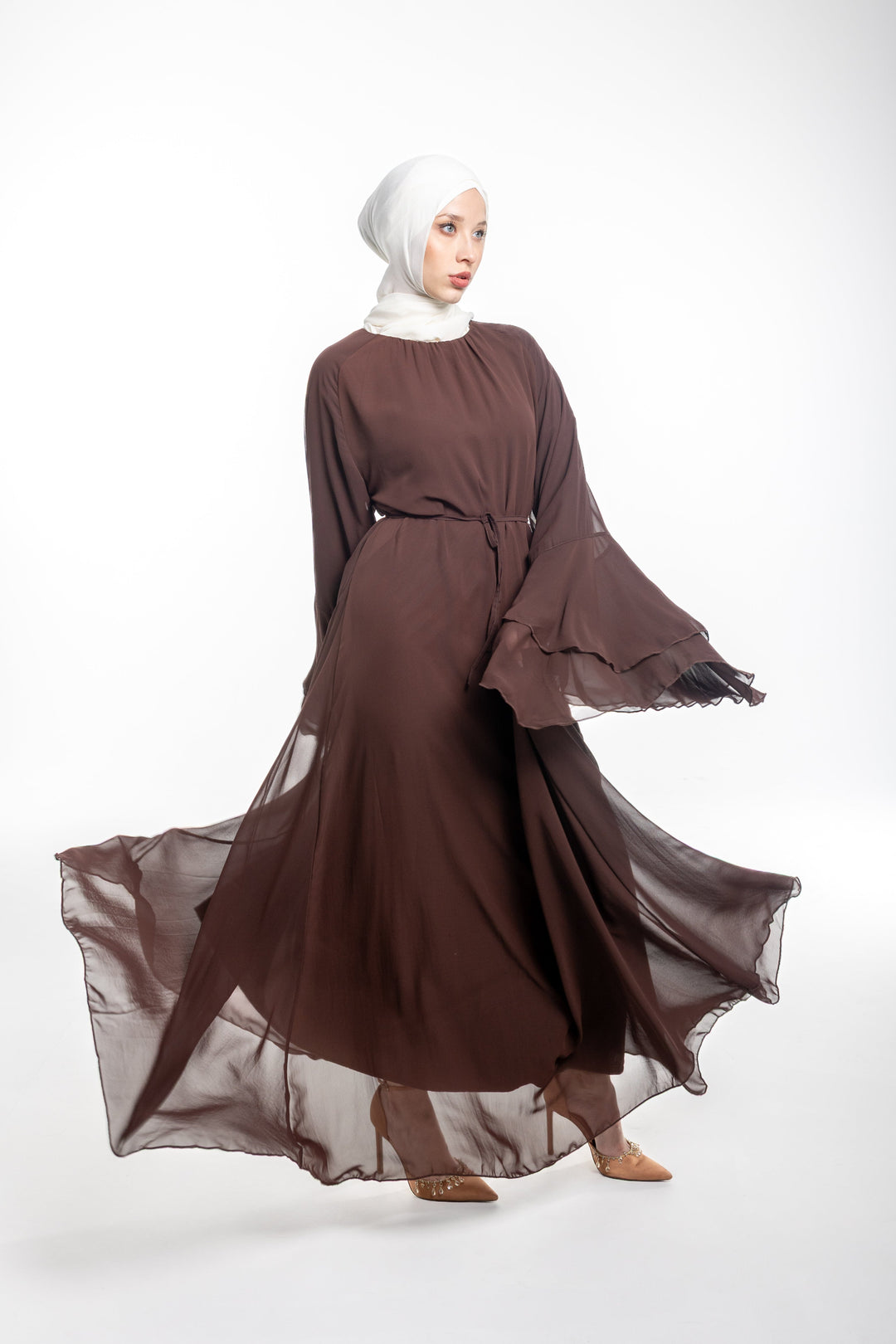 Elara Flowy Modest Occasion Dress | Brown