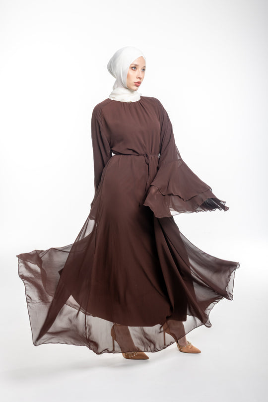 Elara Flowy Modest Occasion Dress | Brown