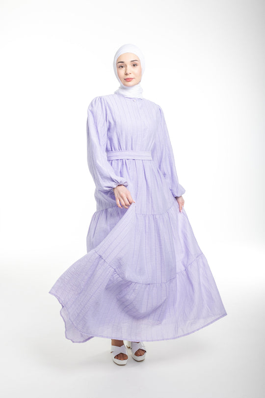Amina Everyday Modest Tiered Dress | Lavender