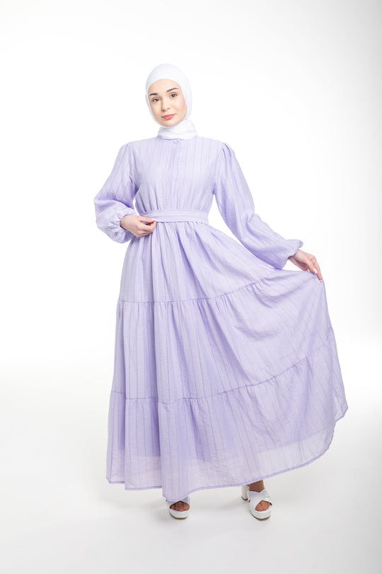 Amina Everyday Modest Tiered Dress | Lavender