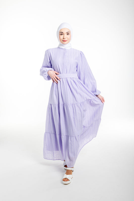 Amina Everyday Modest Tiered Dress | Lavender