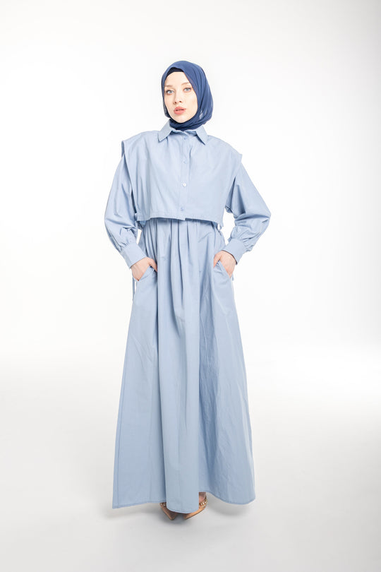 Mira Everyday Modest Shirt Dress | Sky Blue