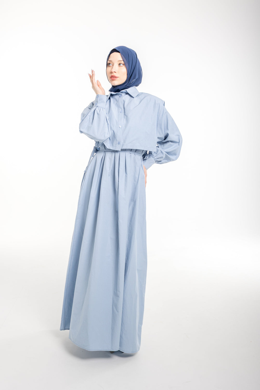 Mira Everyday Modest Shirt Dress | Sky Blue