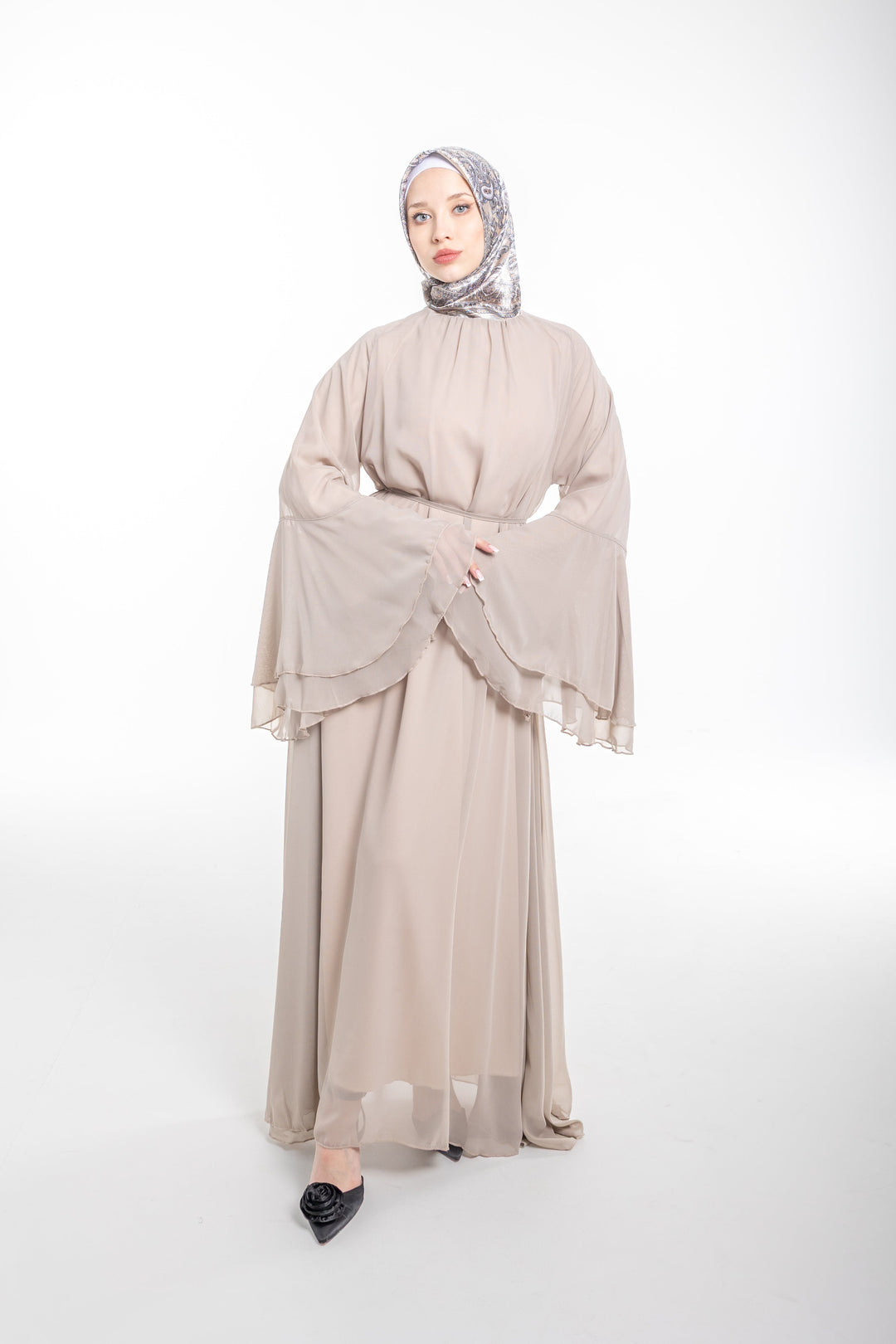 Elara Flowy Modest Occasion Dress | Beige
