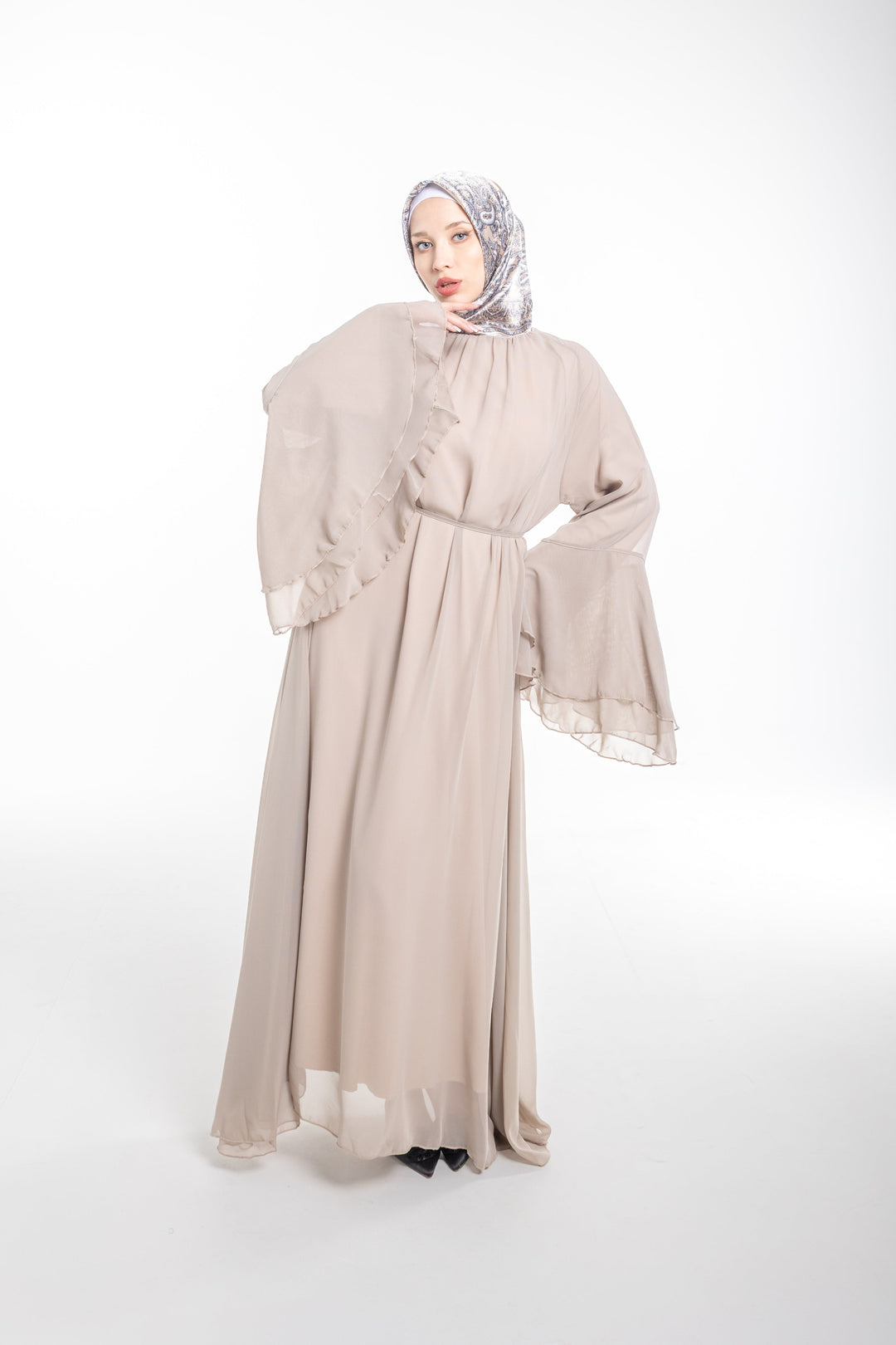 Elara Flowy Modest Occasion Dress | Beige