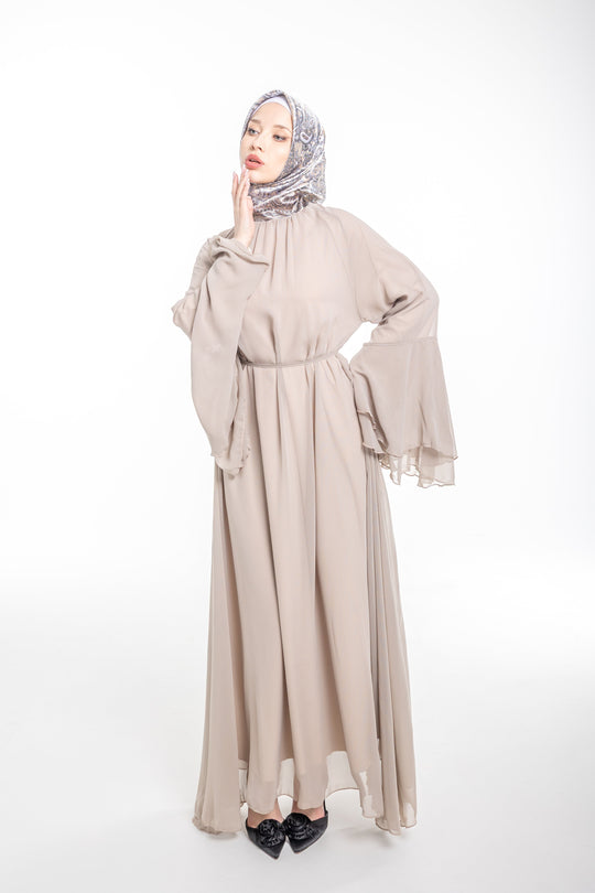 Elara Flowy Modest Occasion Dress | Beige