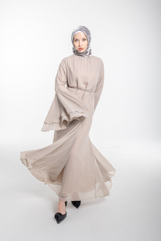 Elara Flowy Modest Occasion Dress | Beige