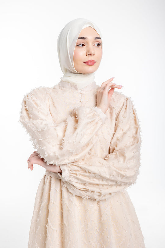 Lina Modest Occasion Textured Dress  | Cream